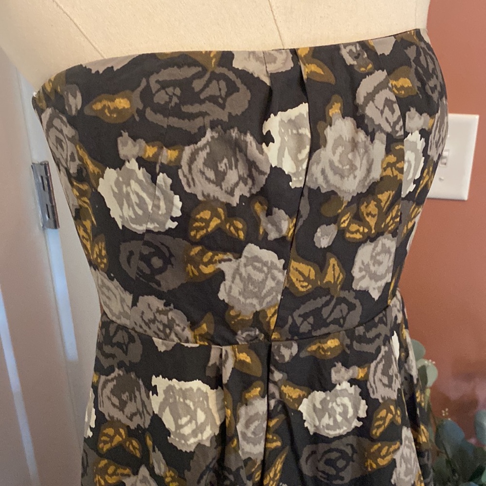 J. Crew Marielle Solstice floral strapless pockets gray gold 10 zipper dress - Picture 4 of 16